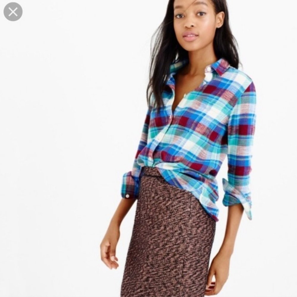 J. Crew Shrunken Boy Button Down in Gemstone Plaid